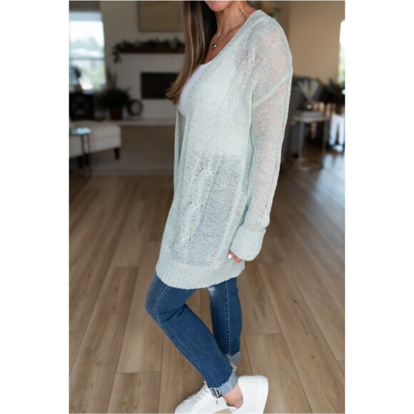 Light Green Sheer Knit Cardigan - Size Small - Picture 6 of 13